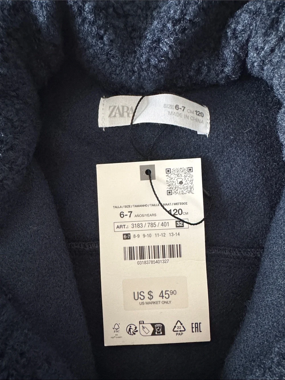 ZARA Kids Navy Sherpa Jacket with Contrast Tan Pockets NWT size 6-7